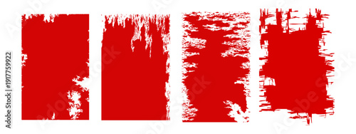 Collection features multiple abstract red brush stroke designed with distressed grunge textures. Each frame displays unique artistic rough edges creating bold and expressive visual borders. 