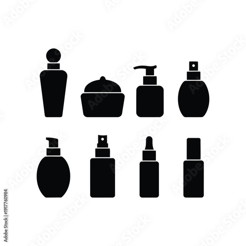 Beauty cosmetic bottle icon set silhouette vector illustration