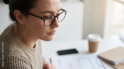 Woman Adjusting Glasses While Working Indoors