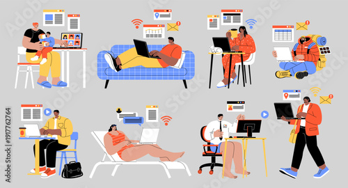 Work Anywhere Flexible Lifestyle Flat Illustration