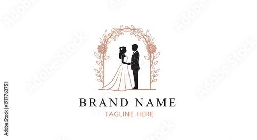Elegant wedding couple silhouette under a floral arch, celebrating their special day with love and commitment.
