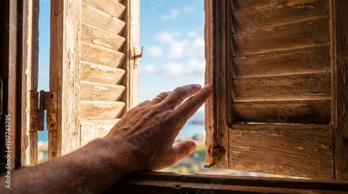 A sunlit hand reaches towar...