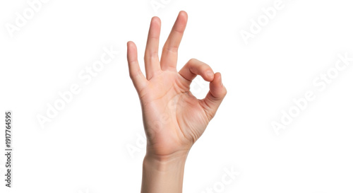 Fotografie Isolated hand shows okay gesture, symbolizes approval, agreement, quality, hand