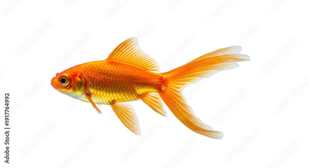 Fototapeta premium Isolated Goldfish swimming freely, close up in studio, freshwater animal, aquatic pet