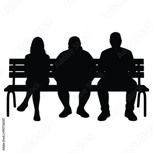 Three figures are silhouetted while seated on a park bench