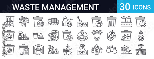 Waste Management Set of 30 Thin Line Vector Icons