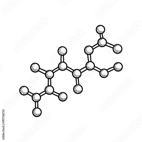 A hand drawn illustration depicting a branched hydrocarbon molecular structure