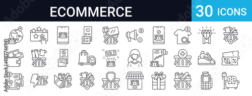 Ecommerce Shopping Icons Set of 30 Thin Line Vector