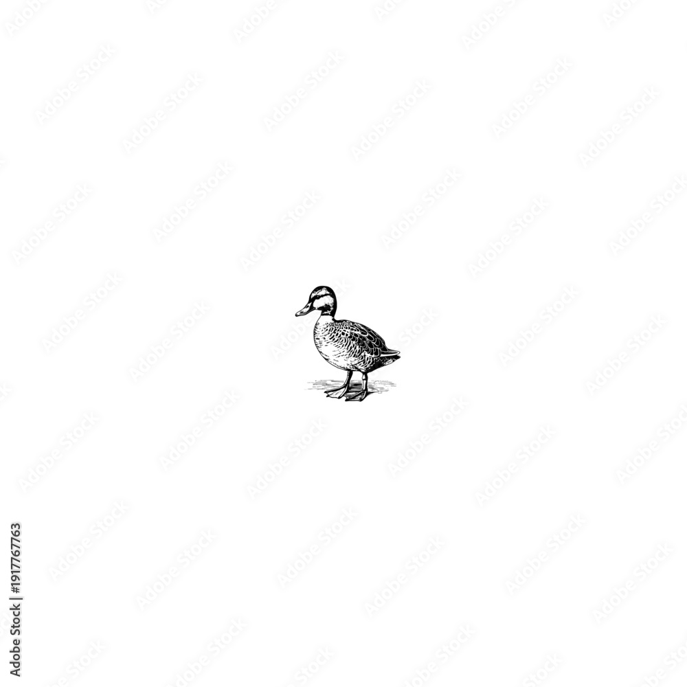 Obraz premium Duck Minimalist black and white farm animals vector illustrations, eco friendly organic food branding icons, rustic line art set for packaging and logos.