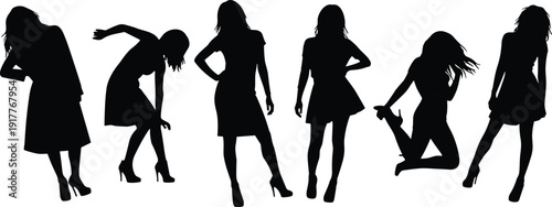 Women silhouettes collection with stylish fashion poses and high heels vector illustration isolated on white background