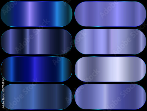 Premium dark blue gradient swatch palette set. blue metal gradient. realistic dark blue aluminum rectangles