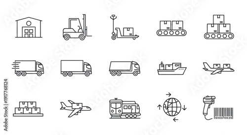 Logistics and shipping icons set for delivery services.