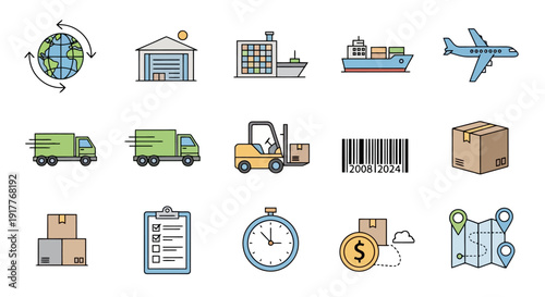 Logistics and shipping icons set for delivery services.