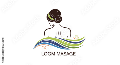 Elegant womans back with flowing waves logo for massage.