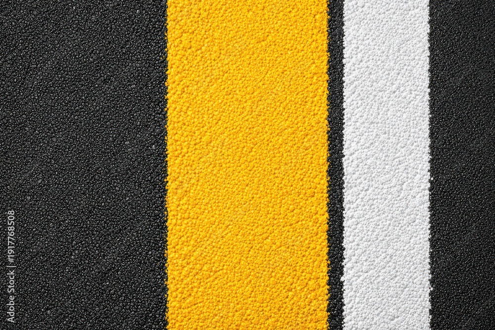 Fototapeta premium Textured asphalt surface featuring bold yellow and white lines creating visual depth and highlighting the importance of road safety and urban navigation