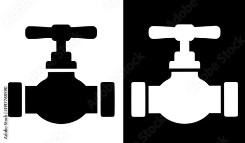 Industrial icon, vector illustration of water valve, with silhouette design in original and negative versions