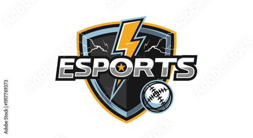 Esports Logo with Lightning Bolt and Baseball Emblem.