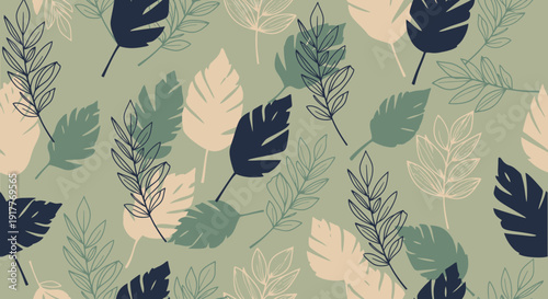 Abstract leaf pattern botanical design on light green background