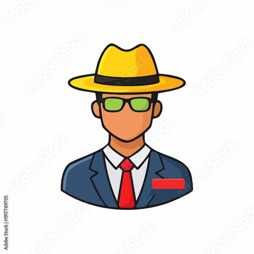 Cartoon illustration of a man wearing a yellow hat and sunglasses