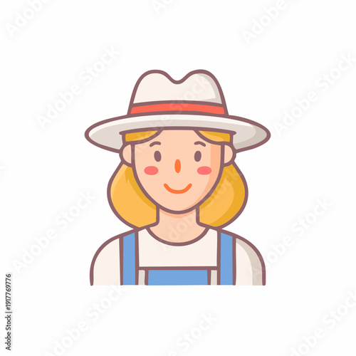 Woman wearing a hat in cartoon style, illustration