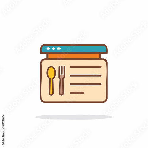 Online food ordering concept, menu, spoon, fork, website interface, digital design.