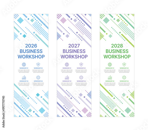 Modern business banner templates with abstract geometric patterns. Perfect for workshops, events, conferences, presentations, or branding projects, combining style and professionalism.