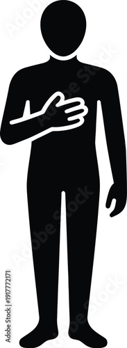 Icon of a person with hand on chest in a gesture of sincerity or oath human male