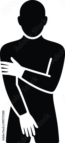 Man Silhouette With Arms Crossed And Hands On Legs On White Background male person