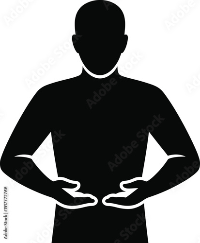 Silhouette of person with hands on stomach for breathing exercise icon symbol human