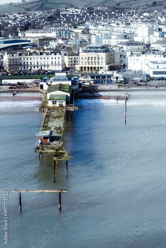 Drone Image Of Teignmouth Grand Pier, Devon After Storm Ingrid