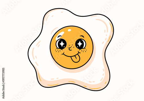 Cute Smiling Fried Egg Cartoon Illustration with Funny Expression
