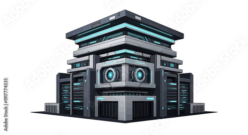 Futuristic Server Room Data Center with Neon Lights.