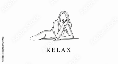 Minimalist Line Art Drawing of a Relaxing Woman.