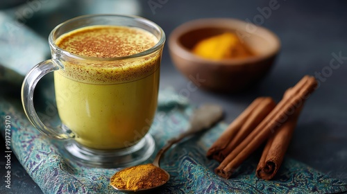 Warm Spiced Turmeric Latte with Cinnamon in Elegant Setting