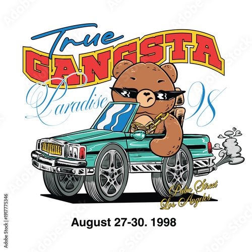 Sweet gangsta teddy bear with classic car design