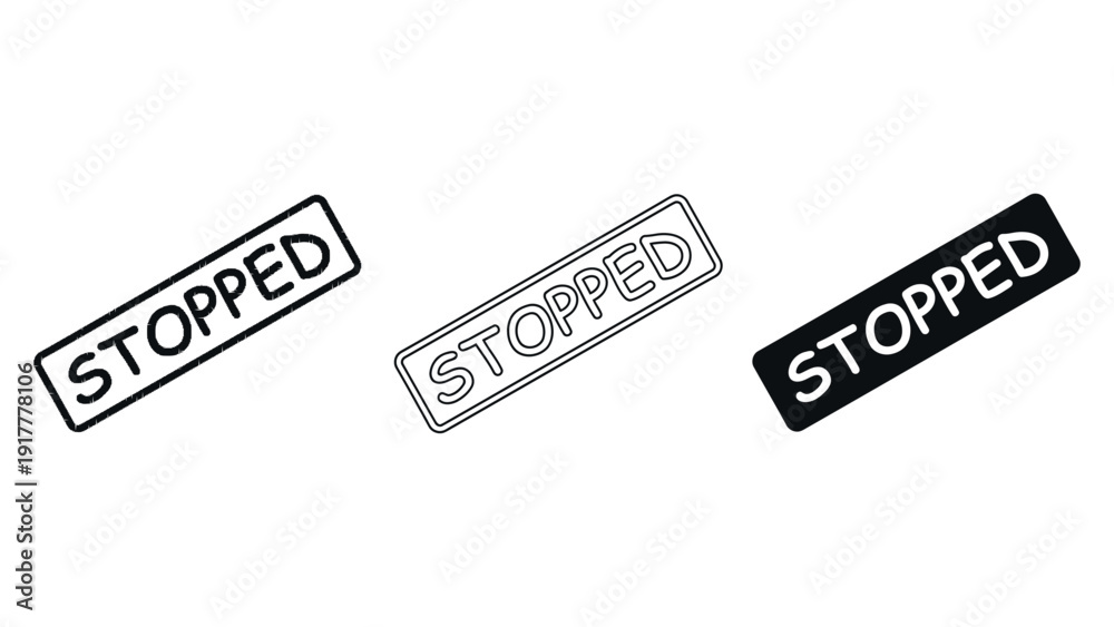 Obraz premium Stopped rubber stamp icons in blue, black and white colors