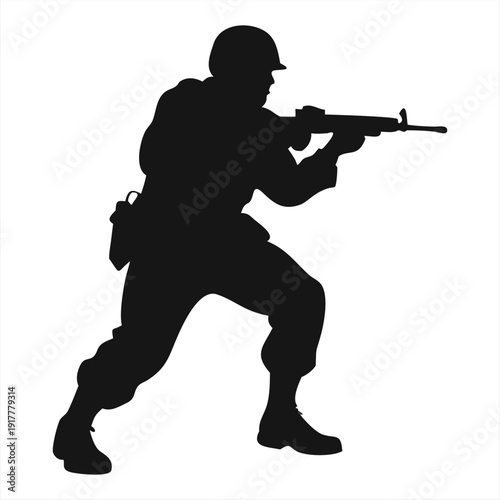 Tactical Soldier Silhouette - Military Special Forces Guard with Rifle Vector