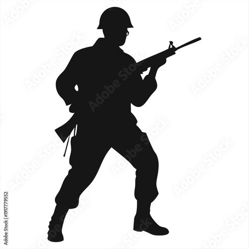 Tactical Soldier Silhouette - Military Special Forces Guard with Rifle Vector