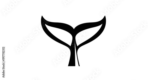 A striking black silhouette of a whale's tail or fluke against a clean white background, representing marine life and ocean creatures.
