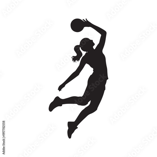 Female Basketball Player Jump Shot Silhouette – Dynamic Sports Woman Vector Illustration