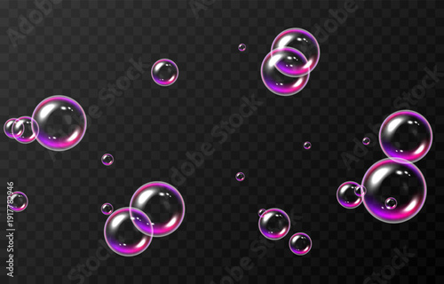 Realistic soap bubbles PNG. Flying soap bubbles on an isolated transparent background. Bubbles from foam or detergent.