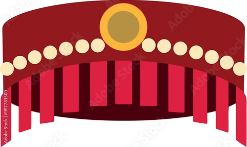 Ottoman Sultan Red Fez Hat Vector Illustration with Gold Ornament and Tassels