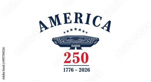 America 250th anniversary commemorative logo, patriotic symbol with stars and dates 1776-2026, vector illustration