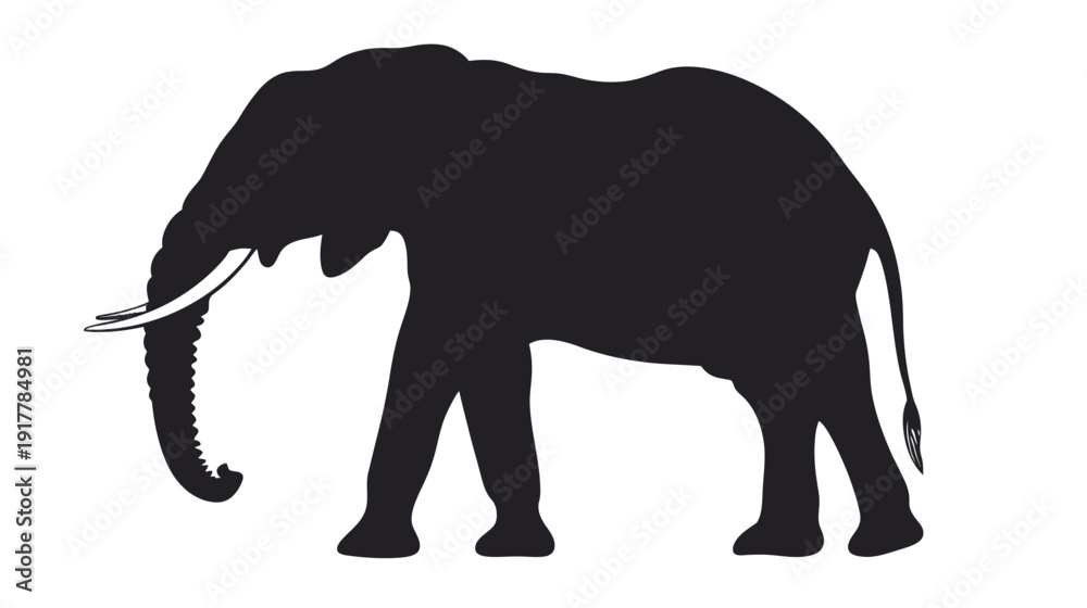 Fototapeta premium Silhouette of an Elephant Against White Background