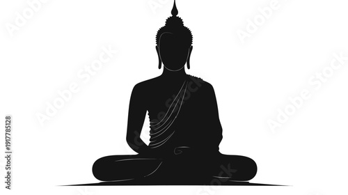 Silhouette of Meditating Buddha Against White Background