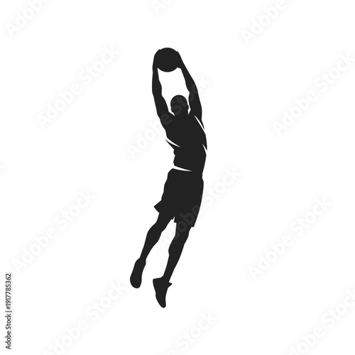 Silhouette of a Basketball Player Dunking in Action