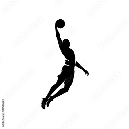 Silhouette of a Basketball Player Dunking High