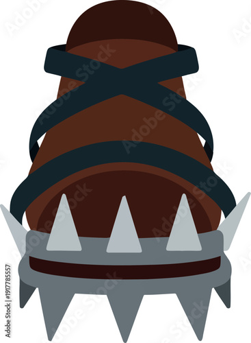 Vector Illustration of Hiking Boot with Ice Spikes for Winter Trekking and Mountaineering Safety