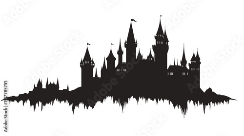 Silhouette of a Majestic Castle Against White Background