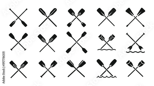 Crossed oars silhouette, Two boat paddles vector illustration isolated